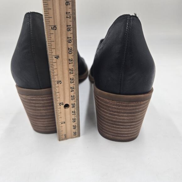 Lucky Brand Sandals Women's 9.5 M Raheema Black Leather Heeled Open Toe Dorsay - Picture 5 of 7